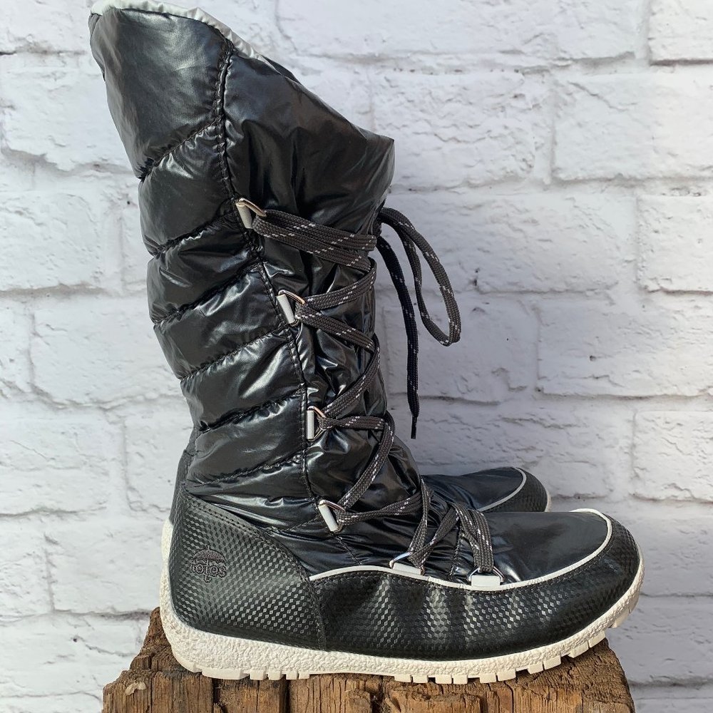 Totes Silver, Puffy Lace Boots